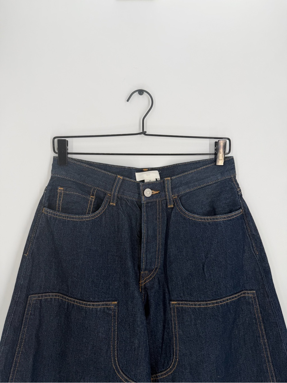 Cos Western Barrel Leg Raw Denim Top Stitched Relaxed Fit Pants In Indigo